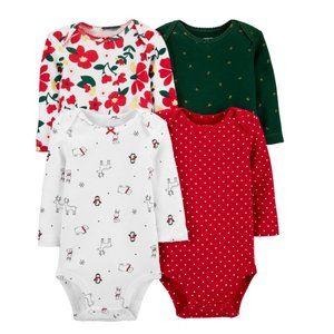 Baby Girl Holiday 4-pk Long Sleeve Bodysuits